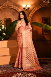 Pastels Pink Banarasi Tissue Handloom Saree